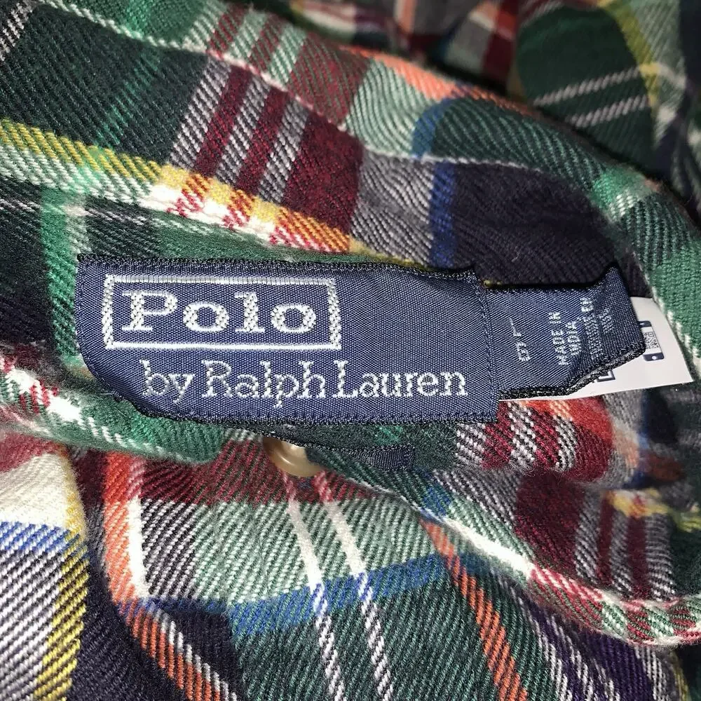 Vintage Polo Ralph Lauren Flannel Shirt Men’s Size L Green Buffalo Plaid